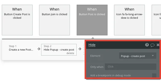 Bubble No Code Reddit Clone Hide Popup Workflow