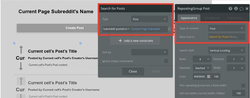 Bubble No Code Reddit Clone Repeating Group Post Subreddit