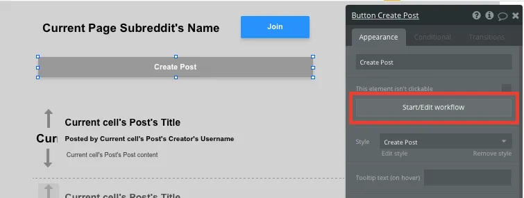 Bubble No Code Reddit Clone Button Create Post