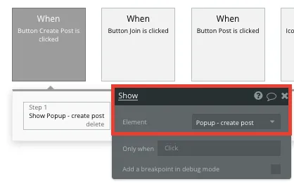 Bubble No Code Reddit Clone Show Popup Workflow