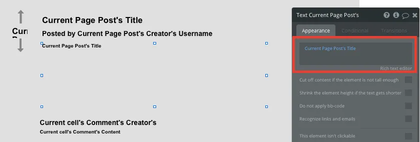 Bubble No Code Reddit Clone Post Title Display