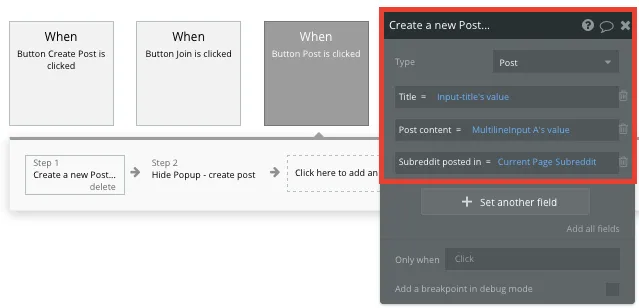 Bubble No Code Reddit Clone Create Post Workflow