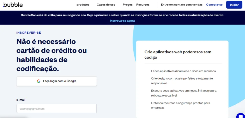 Bubble possui plano gratuito?