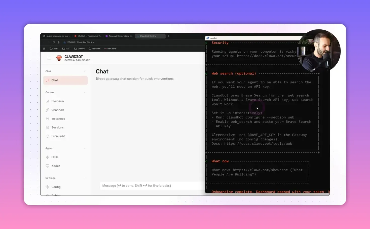 Interface do dashboard do Clawdbot
