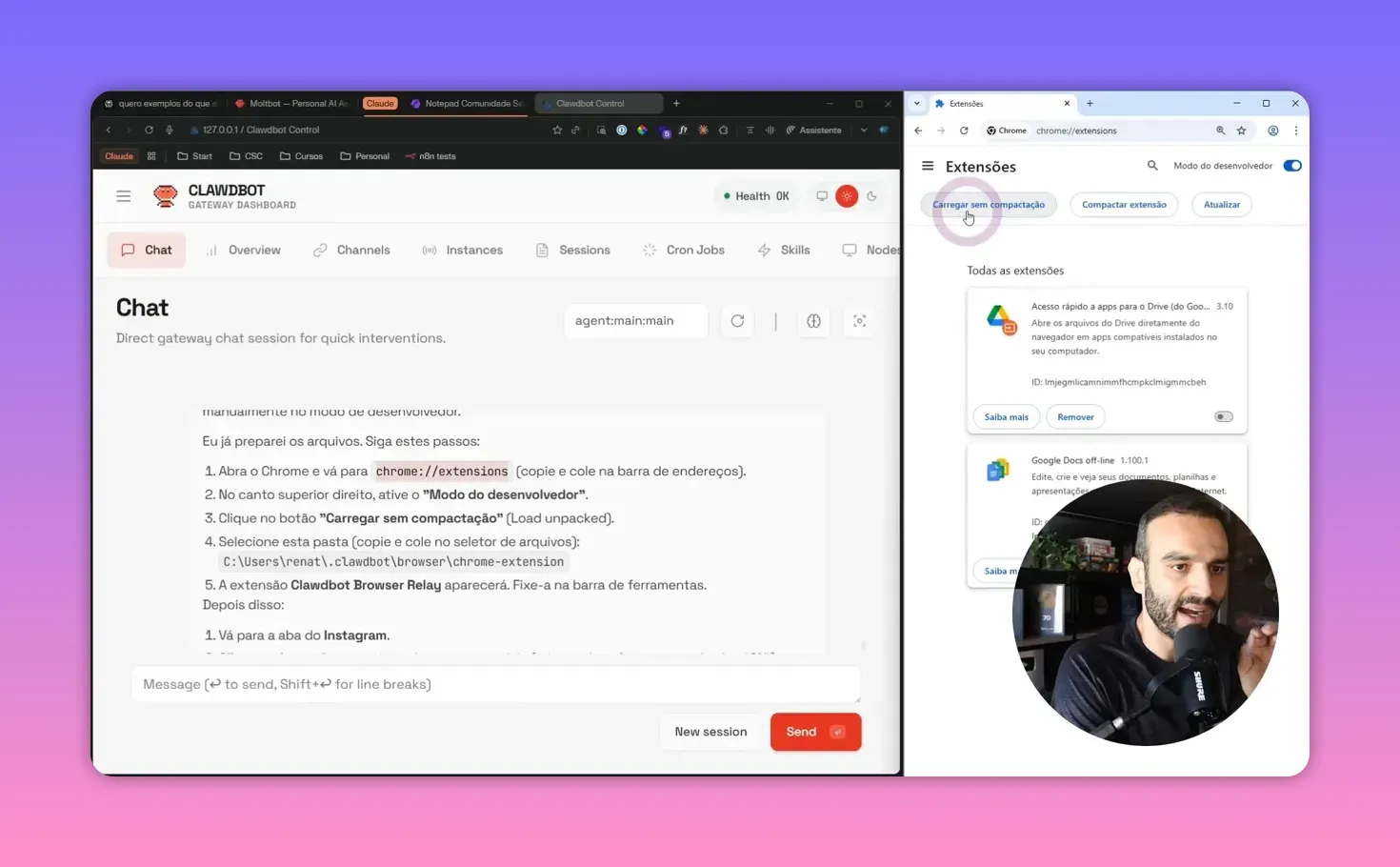 Configuração da extensão no Chrome
