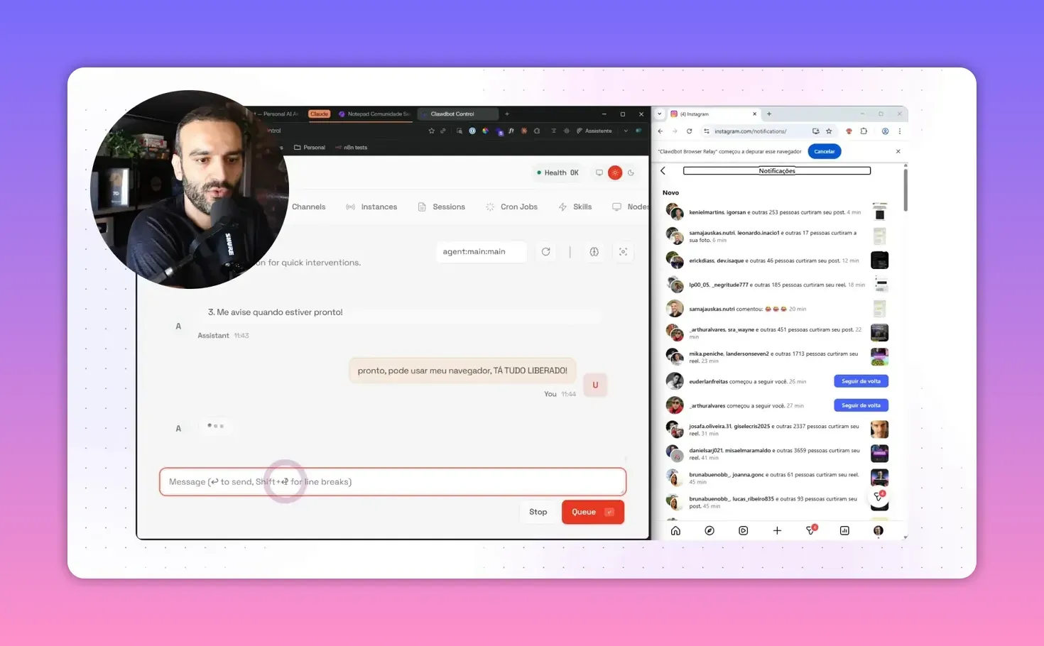 Interação da interface com o Instagram