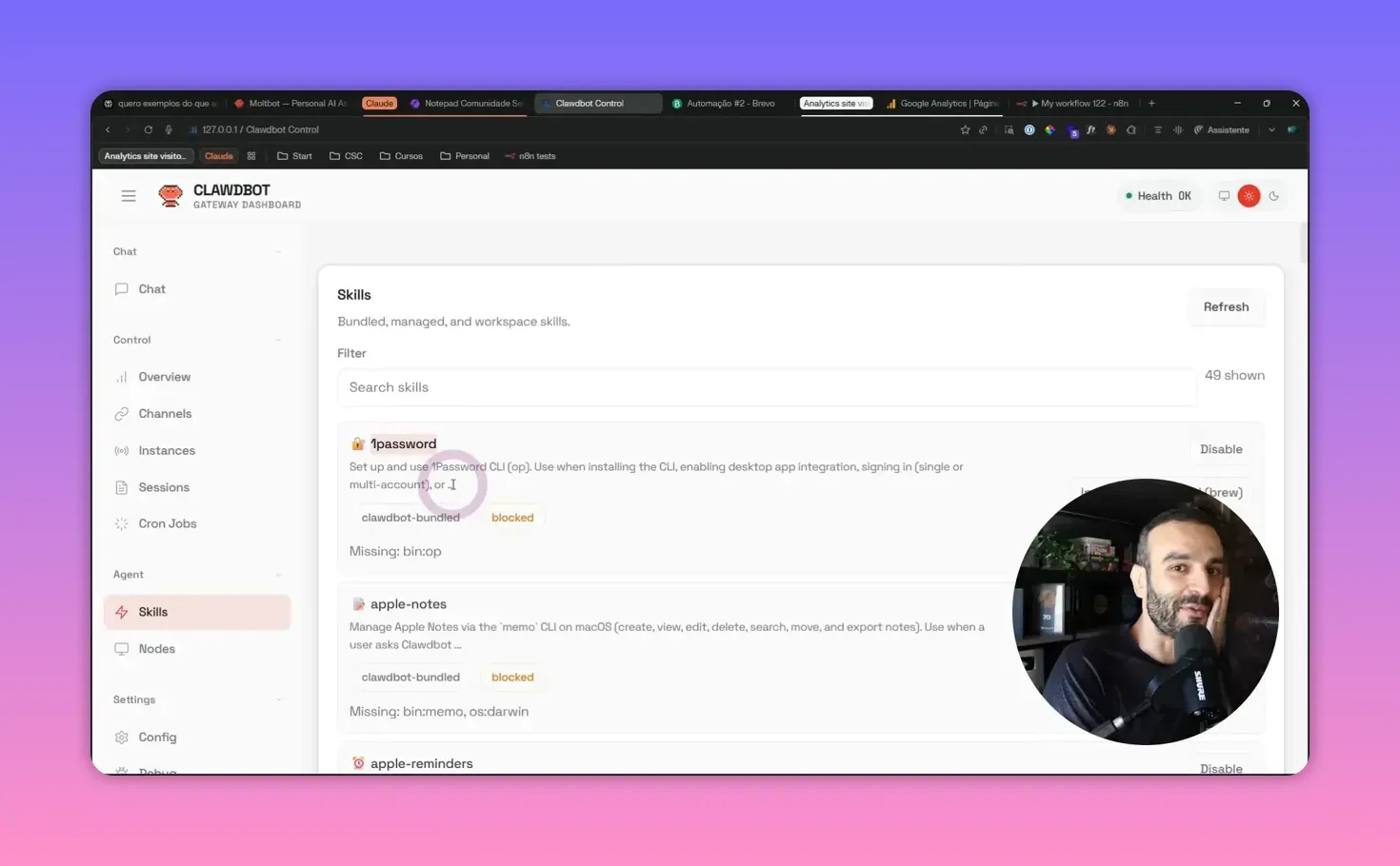 Painel de gerenciamento de permissões e skills