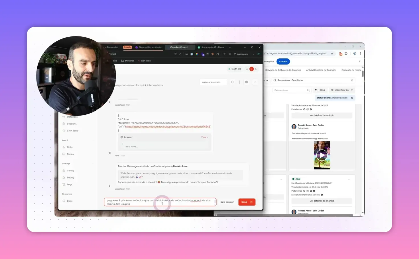 Dashboard capturando anúncios em tempo real