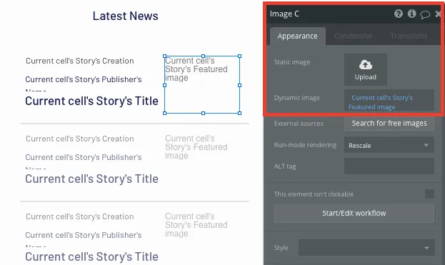 Bubble Dynamic news app Story Page image feature walkthrough