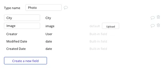 Photo data type built in Bubble’s no-code platform