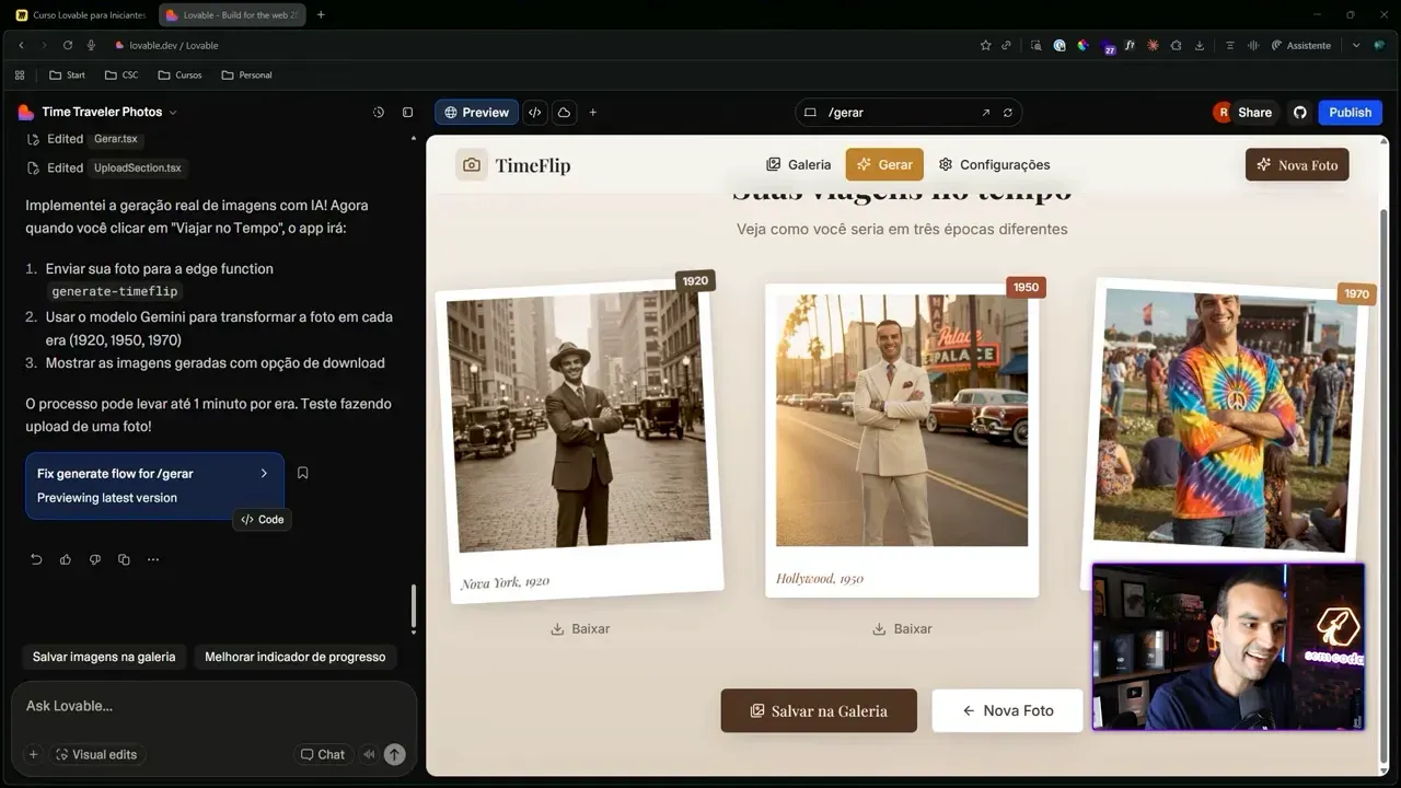 App TimeFlip exibindo retratos gerados em diferentes épocas