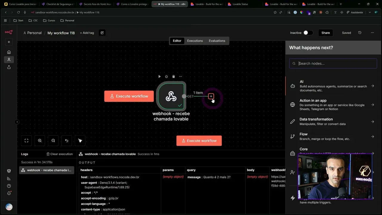 Painel de ferramentas de IA dentro do n8n