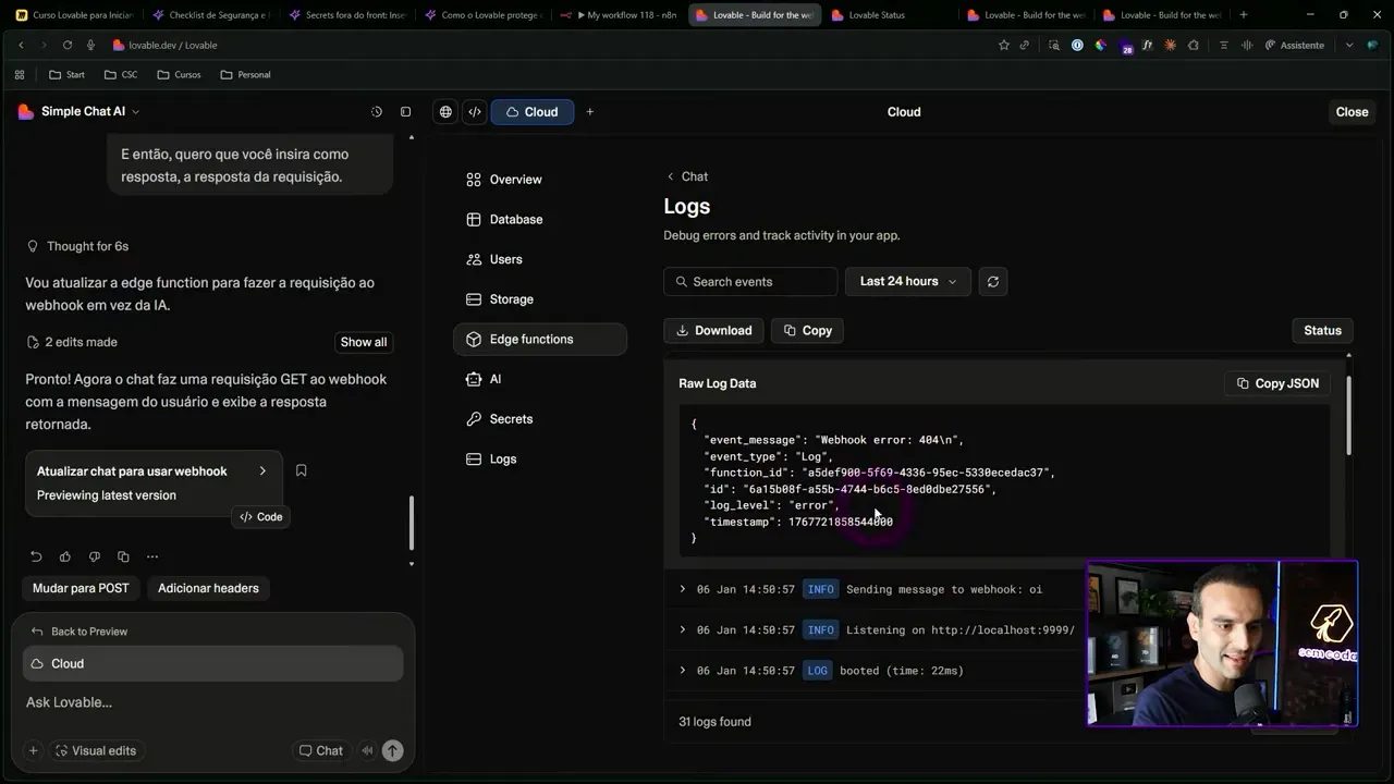 Logs de erro e monitoramento de webhooks