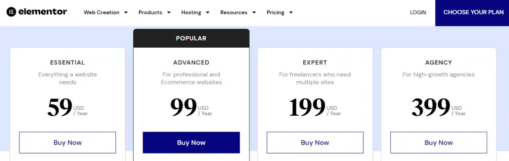 Elementor: Preços e Planos.