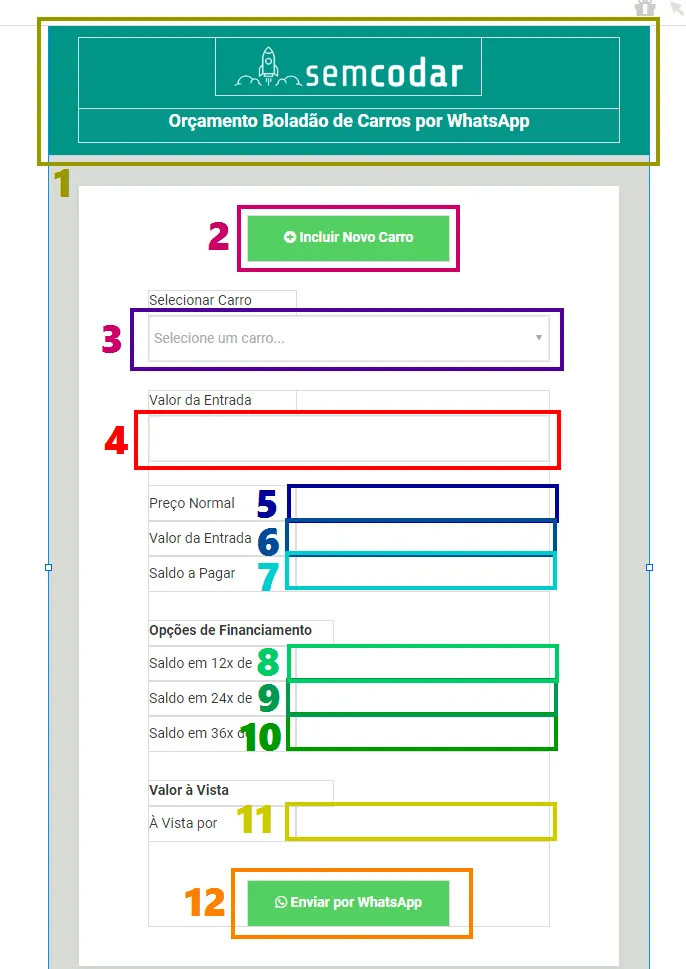 Layout principal com 12 elementos