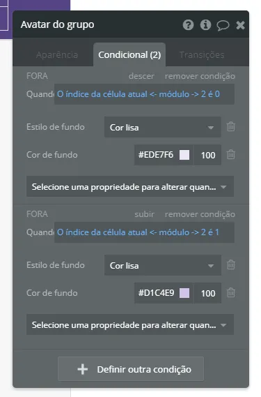 Exemplo de formatação com cores alternadas