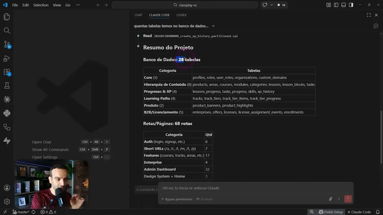 Resumo do banco de dados da Sem Codar 4.0 mostrando 28 tabelas