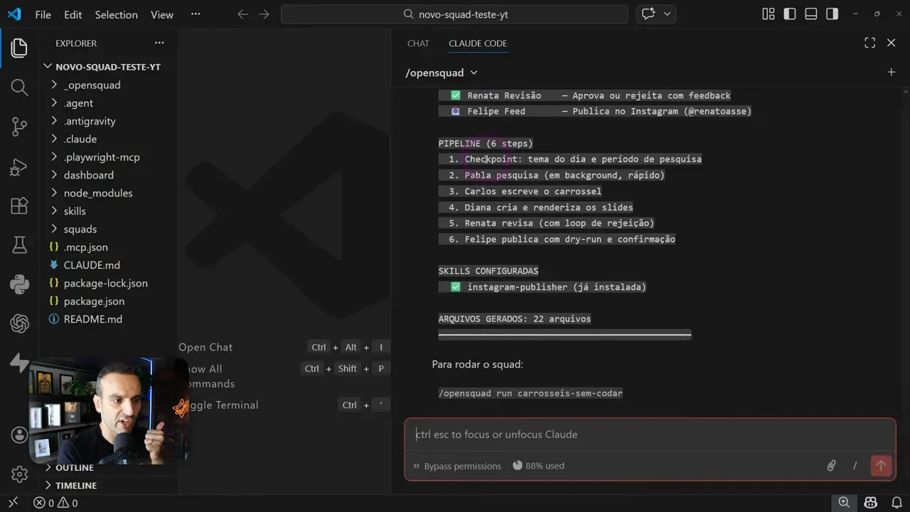 Lista de pipeline com 6 passos no Claude Code