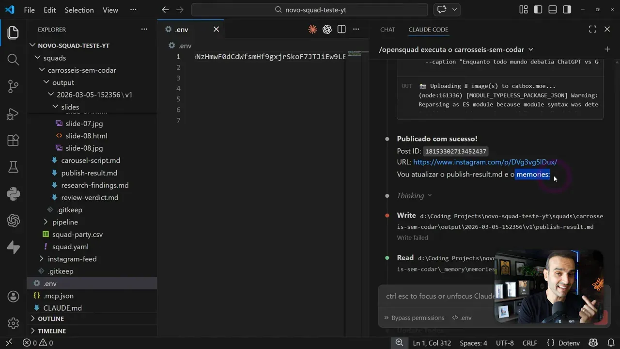 Screenshot do painel do agente mostrando publicação com sucesso