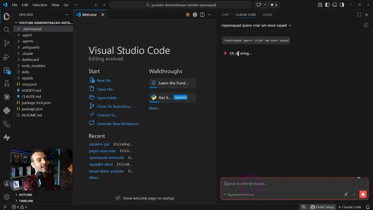 Chat do OpenSquad no Visual Studio Code