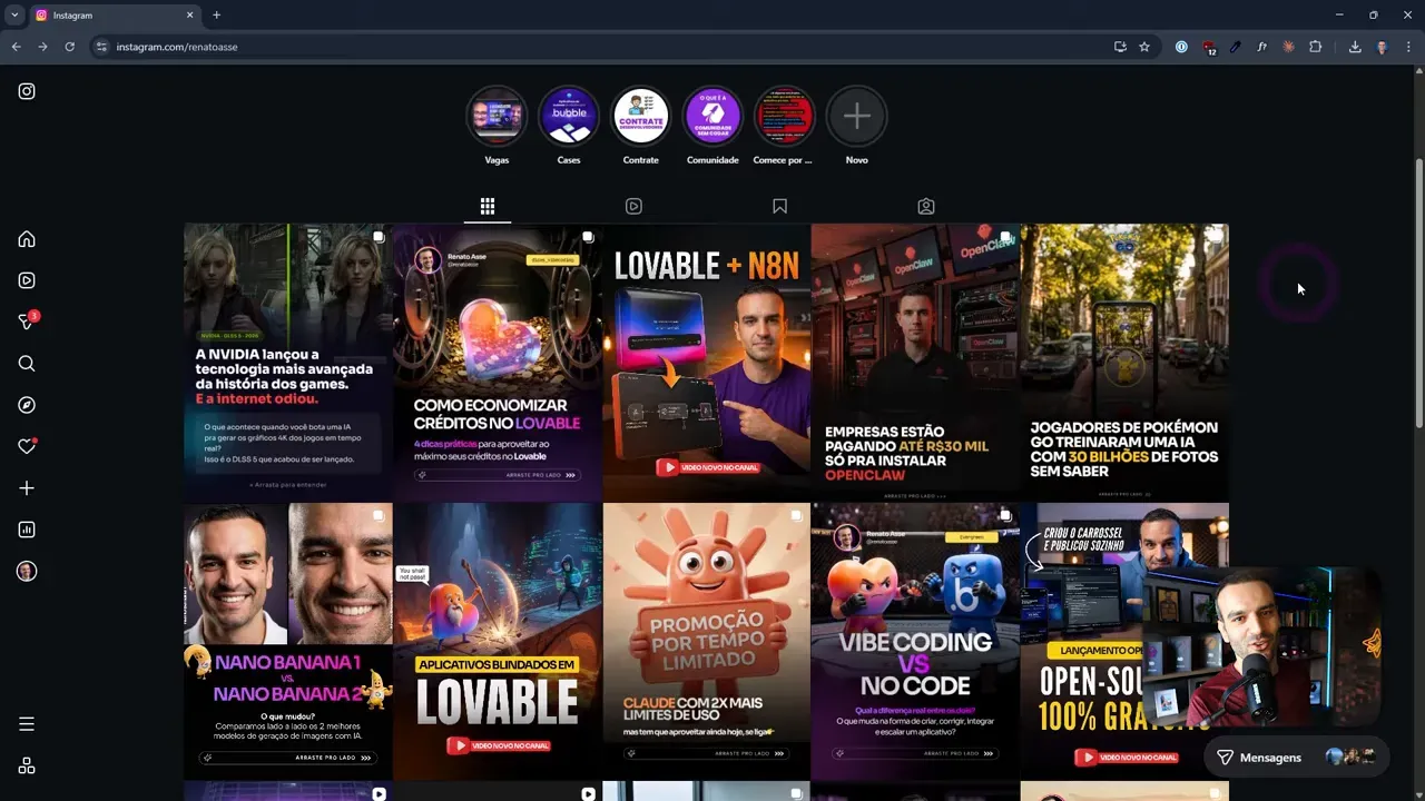 Visualização de perfil com referências no Instagram