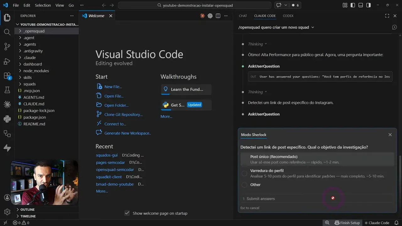 Modal do Modo Sherlock no OpenSquad