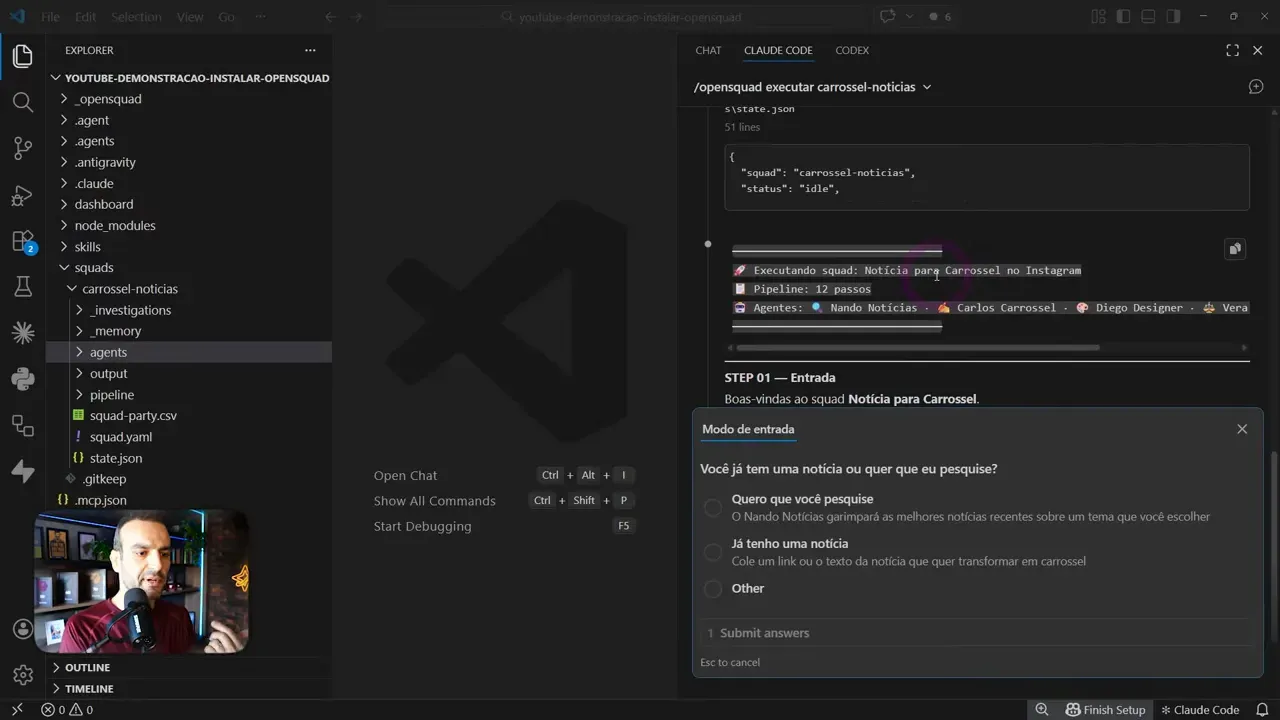 Execução do pipeline no OpenSquad