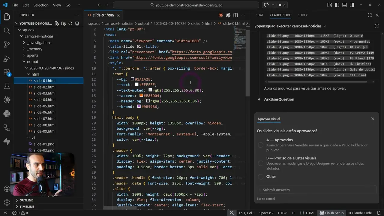 Inspeção de HTML e CSS do slide