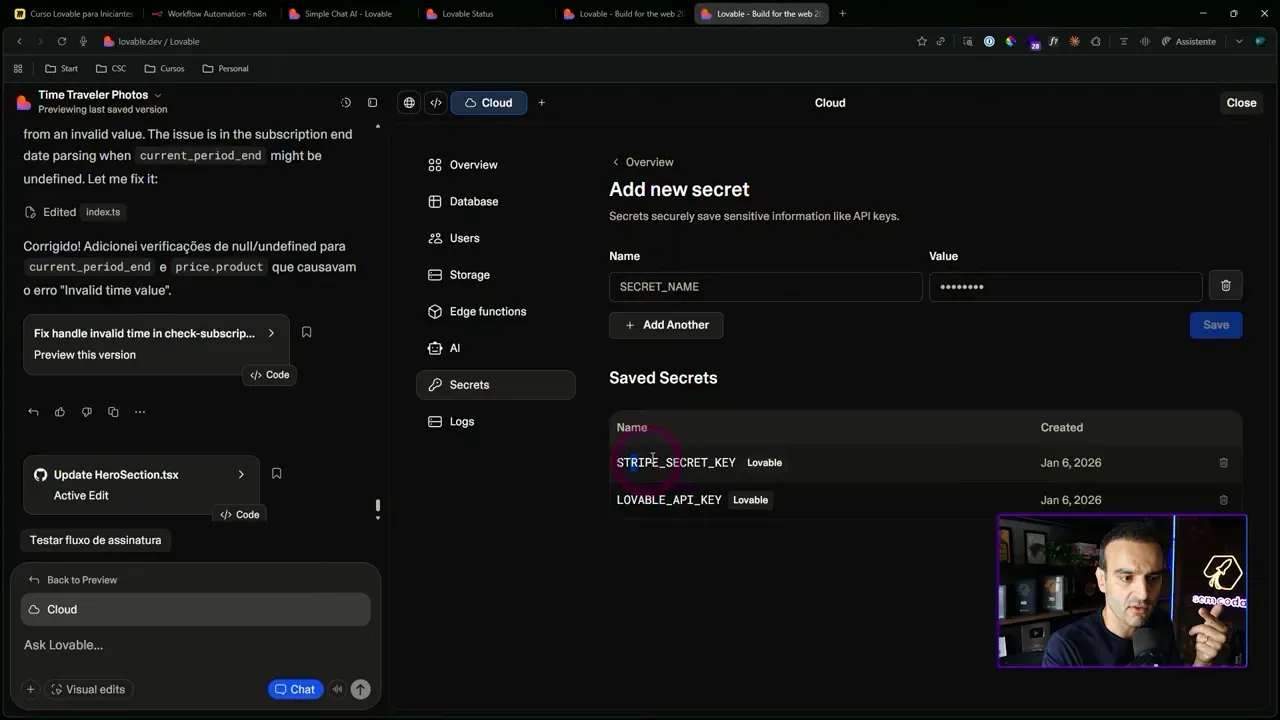 Interface de Secrets do Lovable