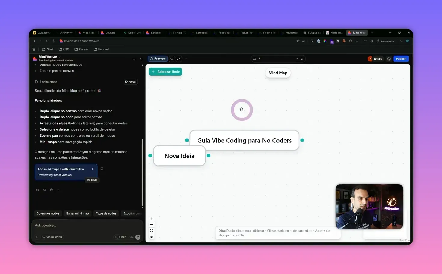 Mindmap montado automaticamente com React Flow
