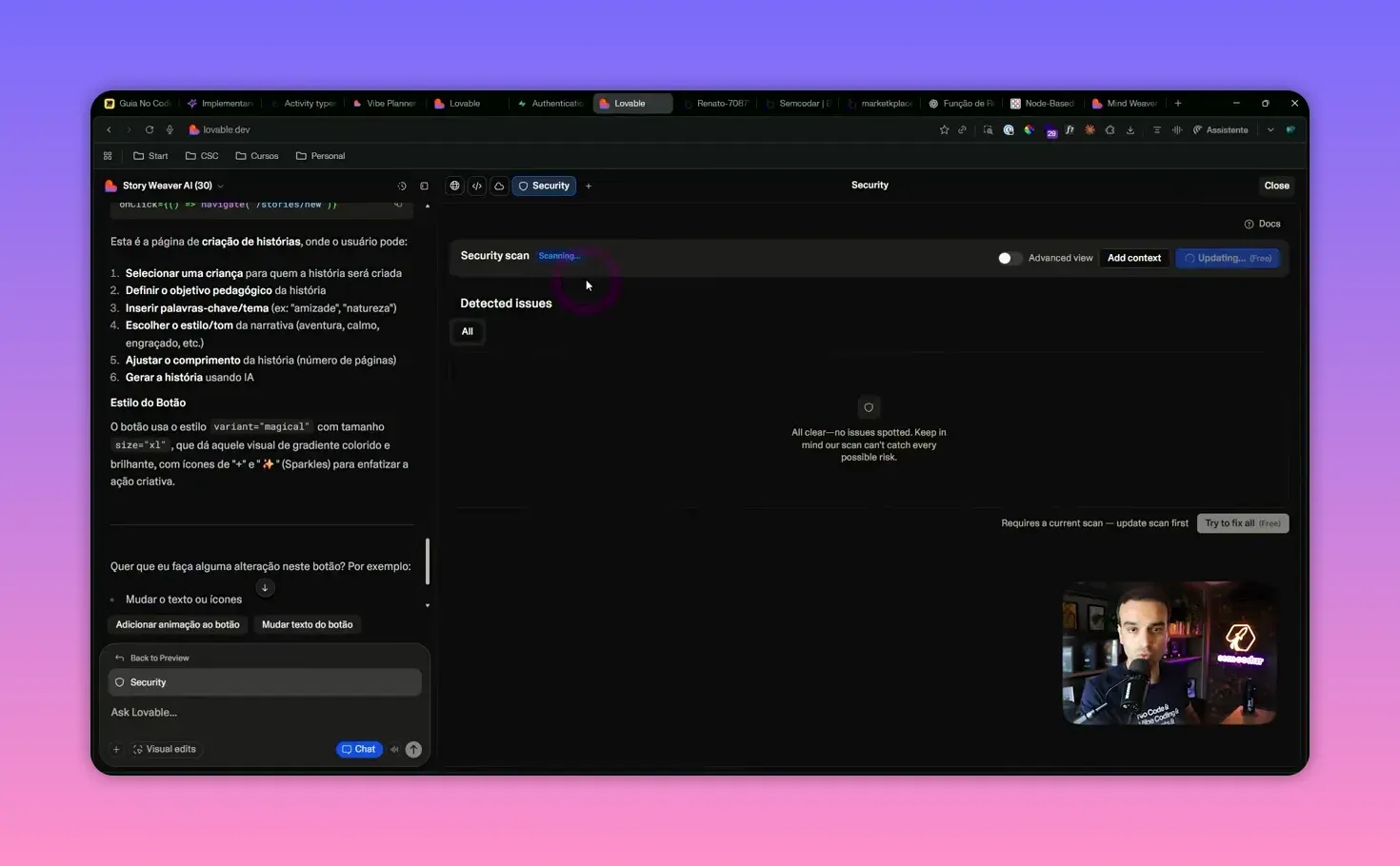 Scanner de segurança em execução