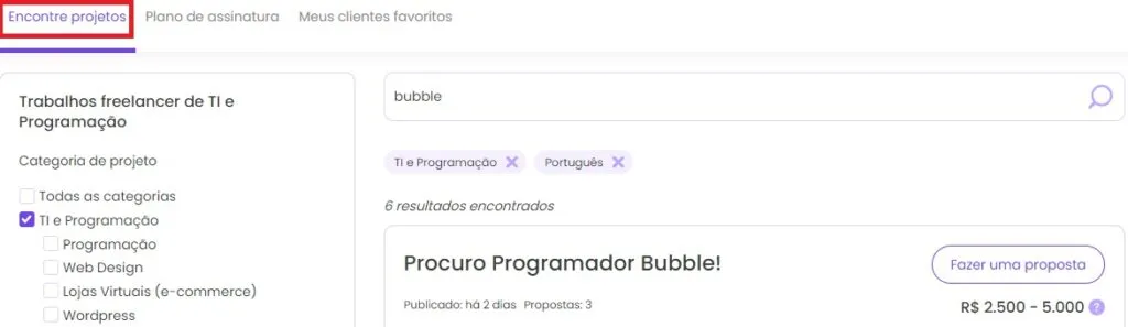 Workana: Vagas para desenvolvedor Bubble